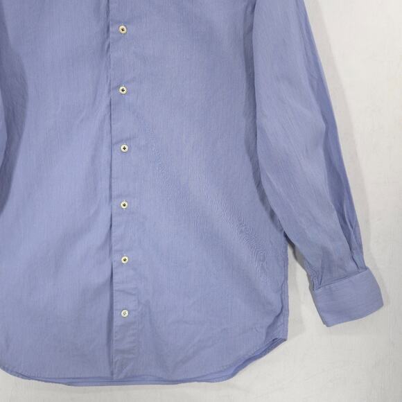 Peter Millar Dress Shirt Mens 16-35 Blue White Pinstripe Long Sleeve Button Up - Picture 5 of 11